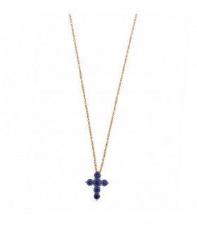 GOLDEN STERLING SILVER NECKLACE WITH BLUE SAPPHIRE ZIRCONIA CROSS - SALVATORE - 136C0345