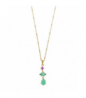 GOLD PLATED STERLING SILVER NECKLACE - GREEN ONYX AND TOURMALINE PENDANT - SALVATORE - 247C0030