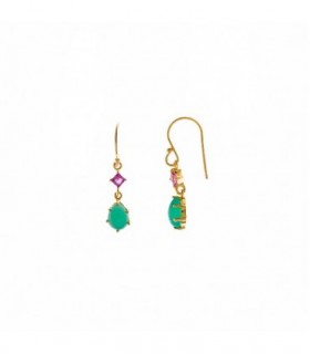 EARRINGS IN STERLING SILVER, GOLD PLATED - GREEN ONYX AND TOURMALINE PENDANT - SALVATORE - 247A0066