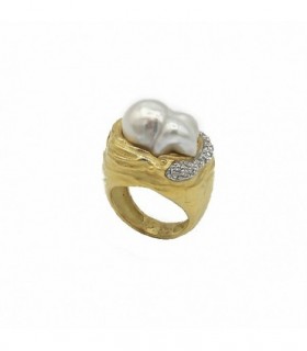 750 mls YELLOW GOLD RING WITH FRESHWATER PEARL & DIAMONDS - ISABELINO - A0199PER